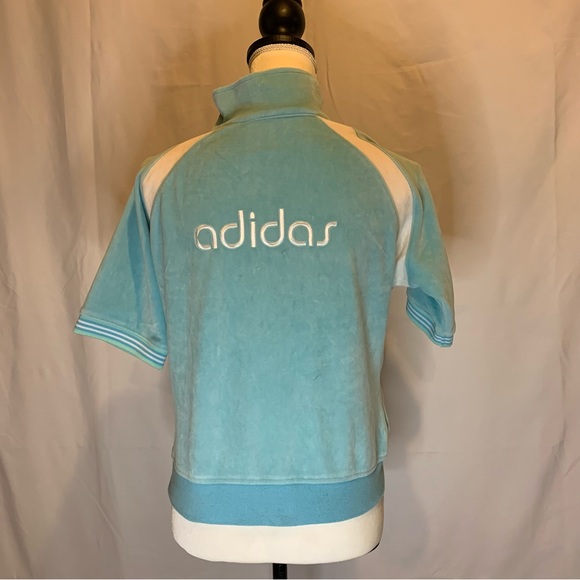 Adidas Vintage Street Style Spell-out Logo Embroidered Velour Crop Jacket Size L - Picture 12 of 12